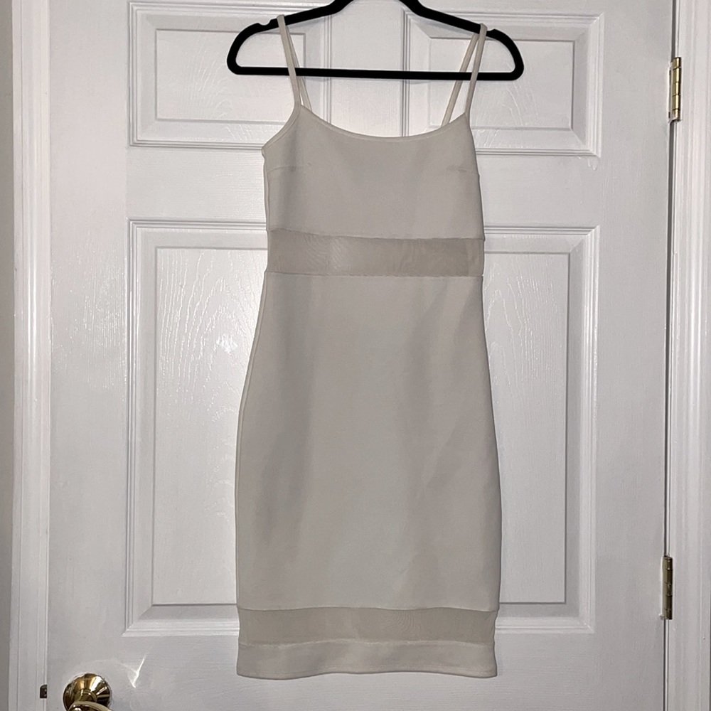White Mesh Cutout Midi Bodycon Dress